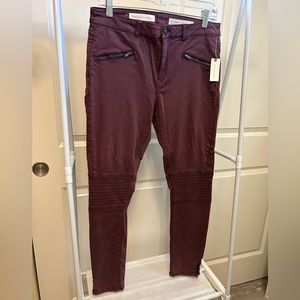 Anthropologie Pilcro Women's Serif Moto Skinny Jeans Size 31. Zip Edgy. Maroon.